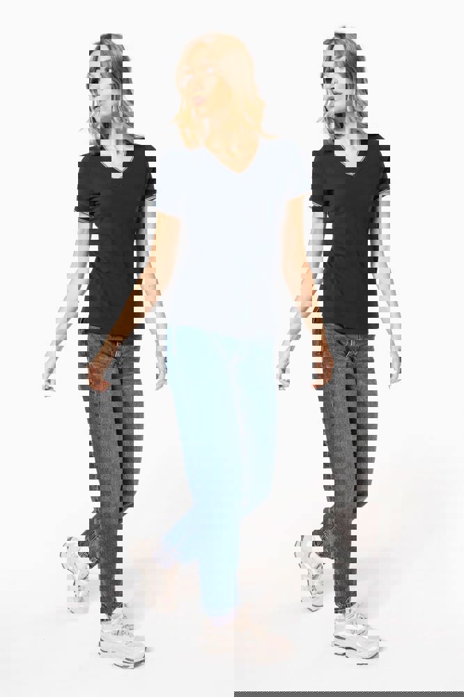 K394 - Damen T-Shirt aus Piqué-Trikot mit V-Ausschnitt