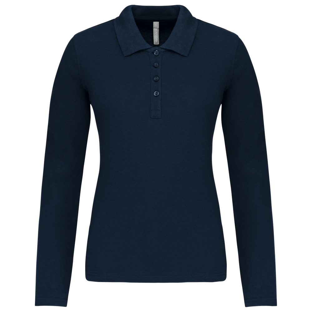 - Damen Langarm-Polohemd. Baumwollpiqué - navy